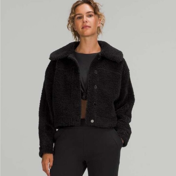 Lululemon NWOT black fleece textured button teddy jacket - Picture 1 of 15
